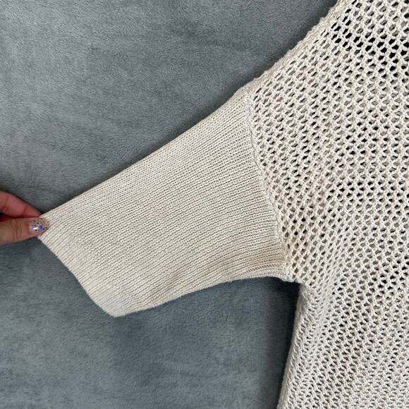 Peruvian Connection Sweater Women Small Cream Open Knit Short Sleeve Boho Beachy - Picture 4 of 11